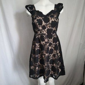 Monteau Los Angeles Black Lace Mini Dress, Size XSmall, Floral, NWT